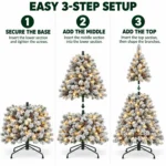 4.5 ft Prelit Flocked Artificial Christmas Tree with 250 Lights, 24 Pinecones, 498 PVC Tips, Snowy Hinged Tree and Metal Stand