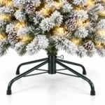 4.5 ft Prelit Flocked Artificial Christmas Tree with 250 Lights, 24 Pinecones, 498 PVC Tips, Snowy Hinged Tree and Metal Stand