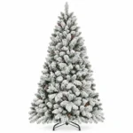 4.5 ft Flocked Artificial Christmas Tree with 21 Pinecones, 498 PVC Tips, Unlit Snowy Foliage, Hinged Branches and Metal Stand
