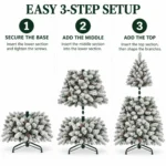 4.5 ft Flocked Artificial Christmas Tree with 21 Pinecones, 498 PVC Tips, Unlit Snowy Foliage, Hinged Branches and Metal Stand