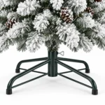 4.5 ft Flocked Artificial Christmas Tree with 21 Pinecones, 498 PVC Tips, Unlit Snowy Foliage, Hinged Branches and Metal Stand