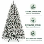 6 ft Flocked Artificial Christmas Tree, 888 Tips