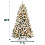 8 ft Pre-Lit Flocked Artificial Christmas Tree with 700 Lights, 54 Pinecones, 1,754 Mixed PVC Tips, Hinged Branches and Metal Stand