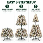 8 ft Pre-Lit Flocked Artificial Christmas Tree with 700 Lights, 54 Pinecones, 1,754 Mixed PVC Tips, Hinged Branches and Metal Stand