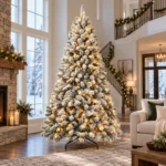8 ft Pre-Lit Flocked Artificial Christmas Tree with 700 Lights, 54 Pinecones, 1,754 Mixed PVC Tips, Hinged Branches and Metal Stand