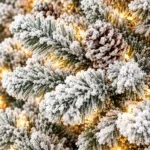 8 ft Pre-Lit Flocked Artificial Christmas Tree with 700 Lights, 54 Pinecones, 1,754 Mixed PVC Tips, Hinged Branches and Metal Stand