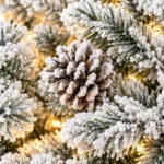 8 ft Pre-Lit Flocked Artificial Christmas Tree with 700 Lights, 54 Pinecones, 1,754 Mixed PVC Tips, Hinged Branches and Metal Stand