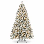 9 ft Pre-Lit Flocked Artificial Christmas Tree with 850 Lights, 63 Pinecones, 2,240 Mixed PVC Tips, Hinged Branches and Metal Stand