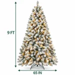 9 ft Pre-Lit Flocked Artificial Christmas Tree with 850 Lights, 63 Pinecones, 2,240 Mixed PVC Tips, Hinged Branches and Metal Stand