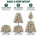 9 ft Pre-Lit Flocked Artificial Christmas Tree with 850 Lights, 63 Pinecones, 2,240 Mixed PVC Tips, Hinged Branches and Metal Stand