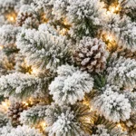 9 ft Pre-Lit Flocked Artificial Christmas Tree with 850 Lights, 63 Pinecones, 2,240 Mixed PVC Tips, Hinged Branches and Metal Stand