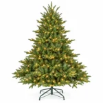 4 ft Prelit Artificial Christmas Tree with 150 Lights, Lush Green PE/PVC Foliage, 714 Tips, Hinged Branches and Metal Stand