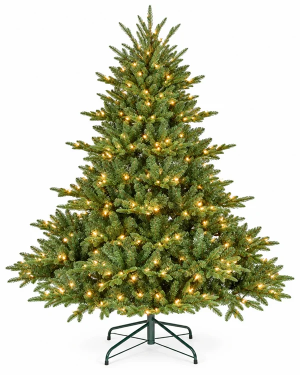 4 ft Prelit Artificial Christmas Tree with 150 Lights, Lush Green PE/PVC Foliage, 714 Tips, Hinged Branches and Metal Stand