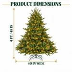 4 ft Prelit Artificial Christmas Tree with 150 Lights, Lush Green PE/PVC Foliage, 714 Tips, Hinged Branches and Metal Stand