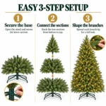 4 ft Prelit Artificial Christmas Tree with 150 Lights, Lush Green PE/PVC Foliage, 714 Tips, Hinged Branches and Metal Stand