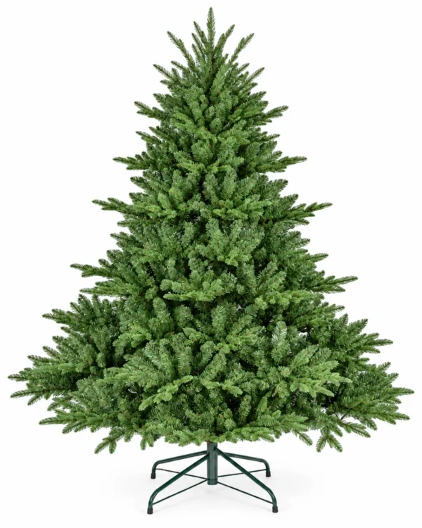 4 ft Unlit Artificial Christmas Tree with Layered Green PE/PVC Foliage, 714 Branch Tips, Hinged Sections and Metal Stand
