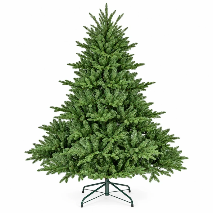 4 ft Unlit Artificial Christmas Tree with Layered Green PE/PVC Foliage, 714 Branch Tips, Hinged Sections and Metal Stand