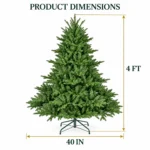 4 ft Unlit Artificial Christmas Tree with Layered Green PE/PVC Foliage, 714 Branch Tips, Hinged Sections and Metal Stand