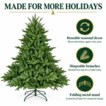4 ft Unlit Artificial Christmas Tree with Layered Green PE/PVC Foliage, 714 Branch Tips, Hinged Sections and Metal Stand