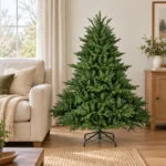 4 ft Unlit Artificial Christmas Tree with Layered Green PE/PVC Foliage, 714 Branch Tips, Hinged Sections and Metal Stand