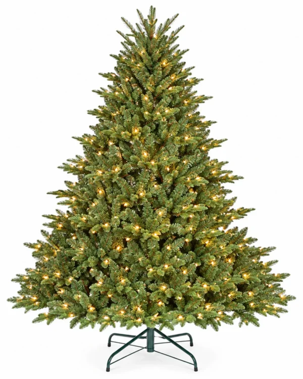 5 ft Prelit Artificial Christmas Tree with 350 Lights, Lush Green PE/PVC Foliage, 1,129 Tips, Hinged Branches and Metal Stand