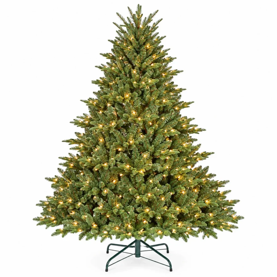 5 ft Prelit Artificial Christmas Tree with 350 Lights, Lush Green PE/PVC Foliage, 1,129 Tips, Hinged Branches and Metal Stand