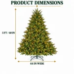 5 ft Prelit Artificial Christmas Tree with 350 Lights, Lush Green PE/PVC Foliage, 1,129 Tips, Hinged Branches and Metal Stand