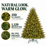 5 ft Prelit Artificial Christmas Tree with 350 Lights, Lush Green PE/PVC Foliage, 1,129 Tips, Hinged Branches and Metal Stand