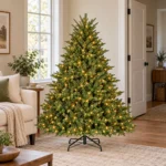 5 ft Prelit Artificial Christmas Tree with 350 Lights, Lush Green PE/PVC Foliage, 1,129 Tips, Hinged Branches and Metal Stand