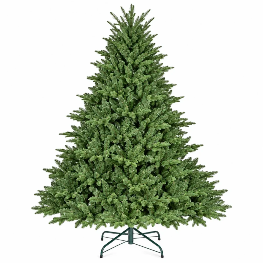 5 ft Unlit Artificial Christmas Tree with Layered Green PE/PVC Foliage, 1,129 Branch Tips, Hinged Sections and Metal Stand