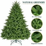 5 ft Unlit Artificial Christmas Tree with Layered Green PE/PVC Foliage, 1,129 Branch Tips, Hinged Sections and Metal Stand