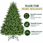 5 ft Unlit Artificial Christmas Tree with Layered Green PE/PVC Foliage, 1,129 Branch Tips, Hinged Sections and Metal Stand