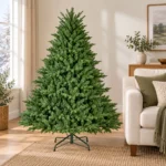 5 ft Unlit Artificial Christmas Tree with Layered Green PE/PVC Foliage, 1,129 Branch Tips, Hinged Sections and Metal Stand
