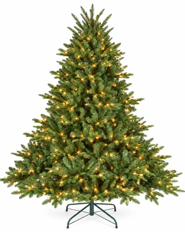 6 ft Prelit Artificial Christmas Tree with 500 Lights, Lush Green PE/PVC Foliage, 1,763 Tips, Hinged Branches and Metal Stand
