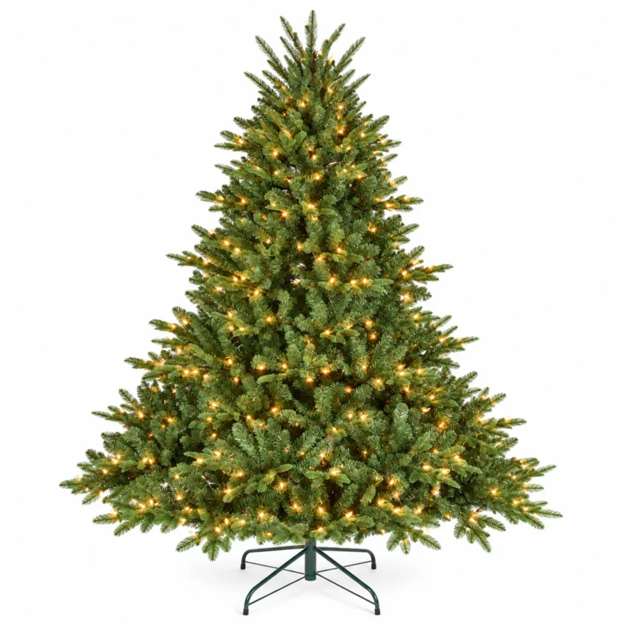 6 ft Prelit Artificial Christmas Tree with 500 Lights, Lush Green PE/PVC Foliage, 1,763 Tips, Hinged Branches and Metal Stand