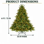 6 ft Prelit Artificial Christmas Tree with 500 Lights, Lush Green PE/PVC Foliage, 1,763 Tips, Hinged Branches and Metal Stand