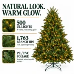6 ft Prelit Artificial Christmas Tree with 500 Lights, Lush Green PE/PVC Foliage, 1,763 Tips, Hinged Branches and Metal Stand