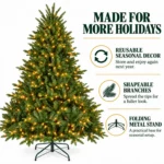 6 ft Prelit Artificial Christmas Tree with 500 Lights, Lush Green PE/PVC Foliage, 1,763 Tips, Hinged Branches and Metal Stand
