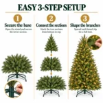 6 ft Prelit Artificial Christmas Tree with 500 Lights, Lush Green PE/PVC Foliage, 1,763 Tips, Hinged Branches and Metal Stand