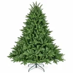 6 ft Unlit Artificial Christmas Tree with Layered Green PE/PVC Foliage, 1,673 Branch Tips, Hinged Sections and Metal Stand