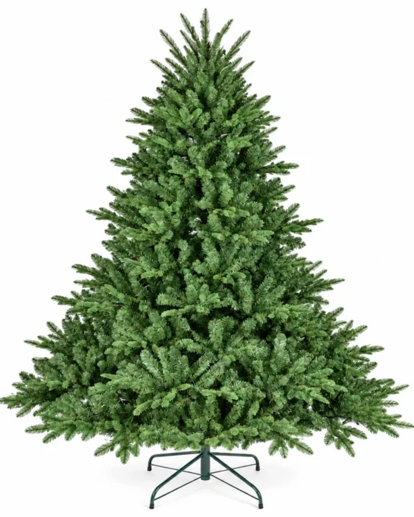 6 ft Unlit Artificial Christmas Tree with Layered Green PE/PVC Foliage, 1,673 Branch Tips, Hinged Sections and Metal Stand
