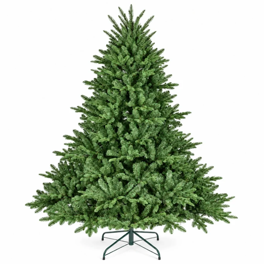 6 ft Unlit Artificial Christmas Tree with Layered Green PE/PVC Foliage, 1,673 Branch Tips, Hinged Sections and Metal Stand
