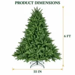 6 ft Unlit Artificial Christmas Tree with Layered Green PE/PVC Foliage, 1,673 Branch Tips, Hinged Sections and Metal Stand