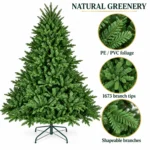 6 ft Unlit Artificial Christmas Tree with Layered Green PE/PVC Foliage, 1,673 Branch Tips, Hinged Sections and Metal Stand