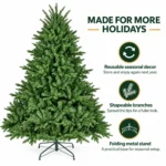6 ft Unlit Artificial Christmas Tree with Layered Green PE/PVC Foliage, 1,673 Branch Tips, Hinged Sections and Metal Stand