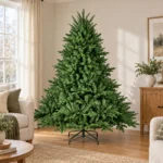 6 ft Unlit Artificial Christmas Tree with Layered Green PE/PVC Foliage, 1,673 Branch Tips, Hinged Sections and Metal Stand