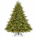 7 ft Prelit Artificial Christmas Tree with 750 Lights, Lush Green PE/PVC Foliage, 2,257 Tips, Hinged Branches and Metal Stand