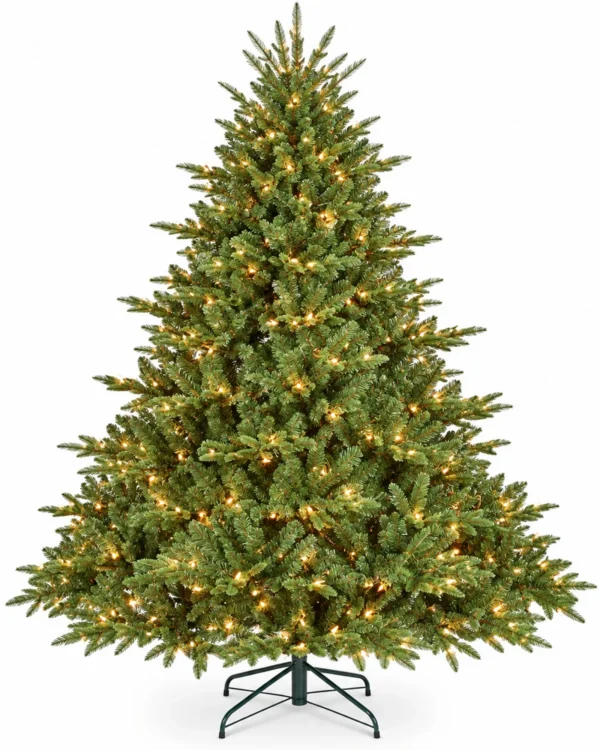 7 ft Prelit Artificial Christmas Tree with 750 Lights, Lush Green PE/PVC Foliage, 2,257 Tips, Hinged Branches and Metal Stand