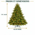 7 ft Prelit Artificial Christmas Tree with 750 Lights, Lush Green PE/PVC Foliage, 2,257 Tips, Hinged Branches and Metal Stand