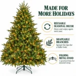 7 ft Prelit Artificial Christmas Tree with 750 Lights, Lush Green PE/PVC Foliage, 2,257 Tips, Hinged Branches and Metal Stand